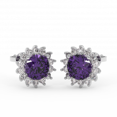 18K Gold Diamond Amethyst Earrings