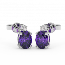 18K Gold Diamond Amethyst Earrings