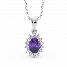 18K Gold Diamond Amethyst Pendant 