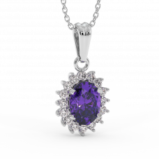 18K Gold Diamond Amethyst Pendant 