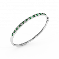 18K Gold Diamond Emerald Bangle