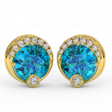 18K Gold Diamond Blue Topaz Earrings