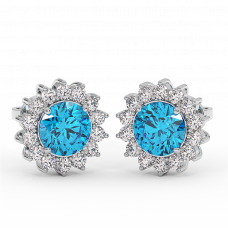 18K Gold Diamond Blue Topaz Earrings