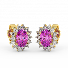 18K Gold Diamond Pink Sapphire Earrings