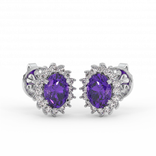 18K Gold Diamond Amethyst Earrings