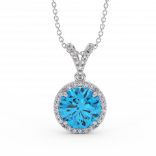 18K Gold Diamond Blue Topaz Pendant