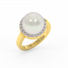 18K Gold Diamond Pearl Ring