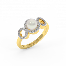 18K Gold Diamond Pearl Ring