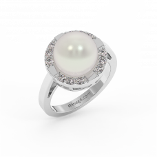 18K Gold Diamond Pearl Ring