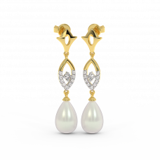 18K Gold Diamond Pearl Earrings 