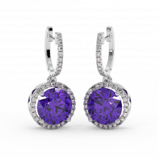 18K Gold Diamond Amethyst Earrings