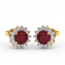 18K Gold Diamond Ruby Earrings