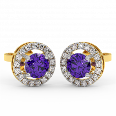 18K Gold Diamond Amethyst Earrings