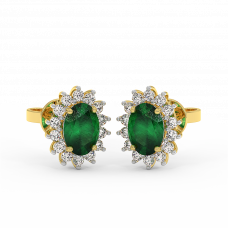 18K Gold Diamond Emerald Earrings