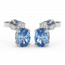 18K Gold Diamond Blue Topaz Earrings