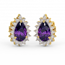 18K Gold Diamond Amethyst Earrings