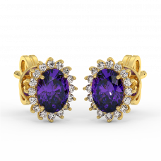 18K Gold Diamond Amethyst Earrings