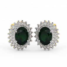 18K Gold Diamond Emerald Earrings