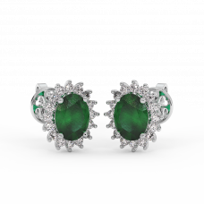 18K Gold Diamond Emerald Earrings