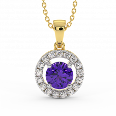 18K Gold Diamond Amethyst Pendant 