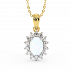 18K Gold Diamond Opal Pendant