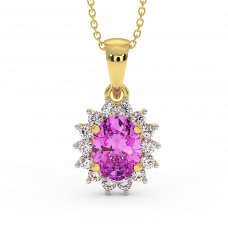 18K Gold Diamond Pink Sapphire Pendant 