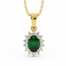 18K Gold Diamond Emerald Pendant 