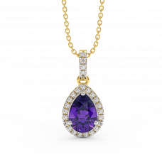 18K Gold Diamond Amethyst Pendant 