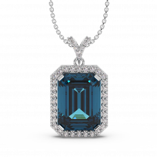 18K Gold Diamond London Blue Topaz Pendant