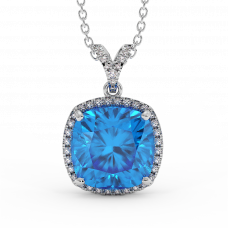 18K Gold Diamond Blue Topaz Pendant