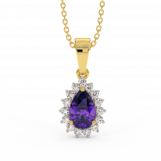 18K Gold Diamond Amethyst Pendant 