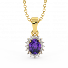 18K Gold Diamond Amethyst Pendant 