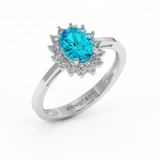 18K Gold Diamond Blue Topaz Ring