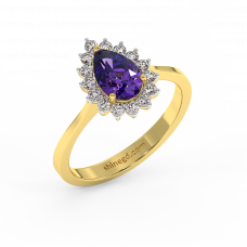 18K Gold Diamond Amethyst Ring