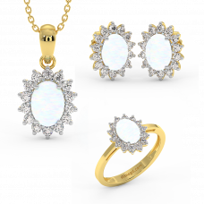 18K Gold Diamond Opal Set