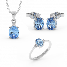 18K Gold Diamond Blue Topaz Set