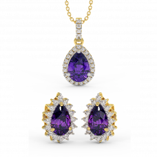 18K Gold Diamond Amethyst Set