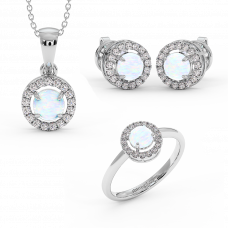 18K Gold Diamond Opal Set