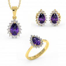 18K Gold Diamond Amethyst Set