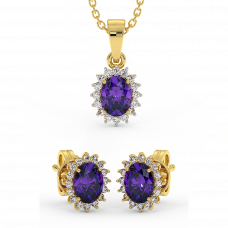 18K Gold Diamond Amethyst Set