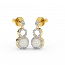 18K Gold Diamond Pearl Earrings 