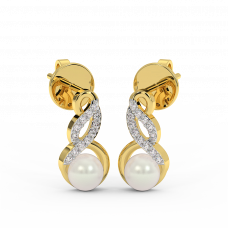 18K Gold Diamond Pearl Earrings 