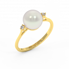 18K Gold Diamond Pearl Ring