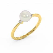 18K Gold Diamond Pearl Ring