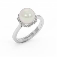 18K Gold Diamond Pearl Ring