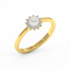 18K Gold Diamond Pearl Ring