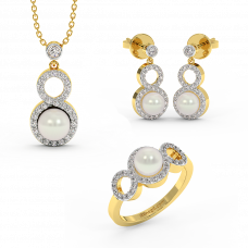 18K Gold Diamond Pearl Set