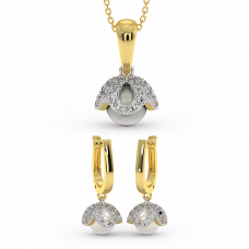 18K Gold Diamond Pearl Set