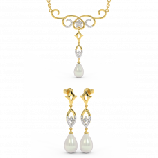 18K Gold Diamond Pearl Set