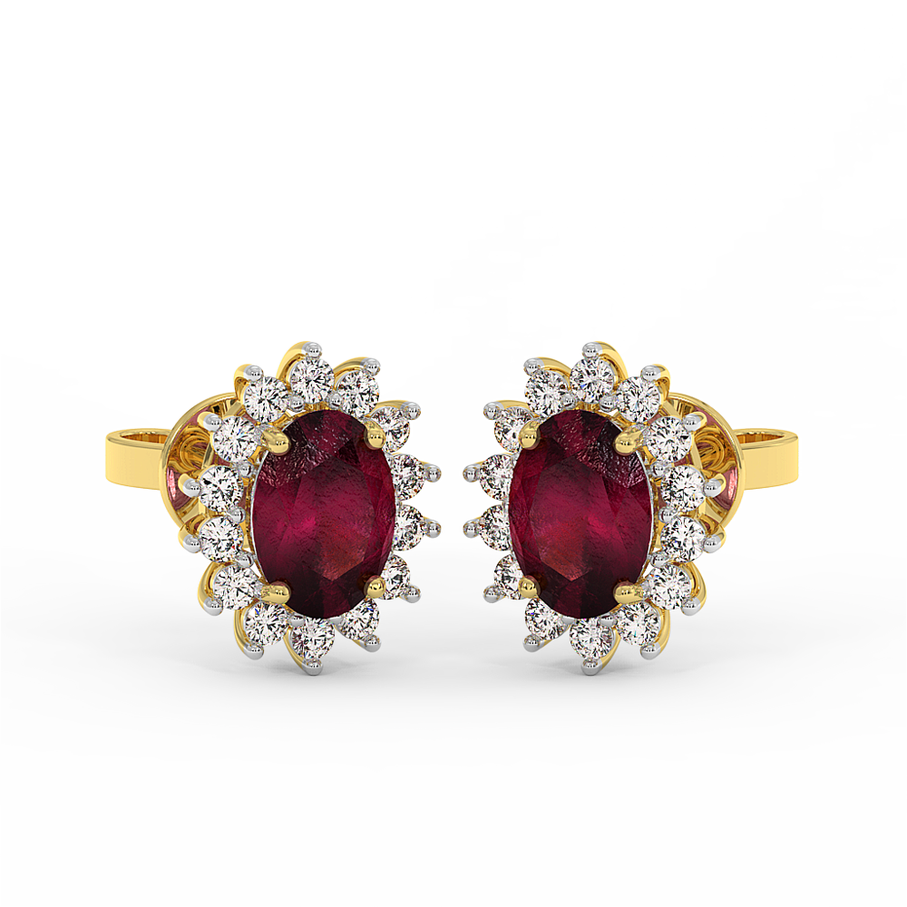 18K Gold Diamond Ruby Earrings